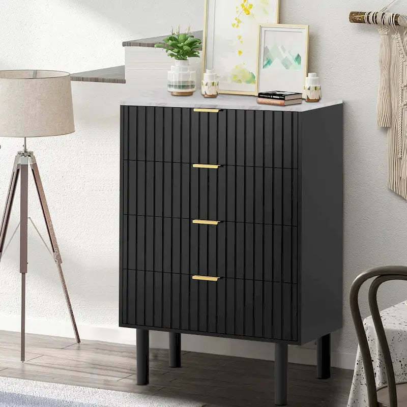 4 Drawers Chest Of Dresser Storage Imitation Marble Texture Tower Cabinet Bedroom Organizer