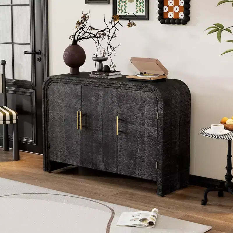 47.2W Retro Sideboard, Minimalist Curved Storage Cabinet with Gold Handles and Adjustable Dividers 4B -ModernLuxe