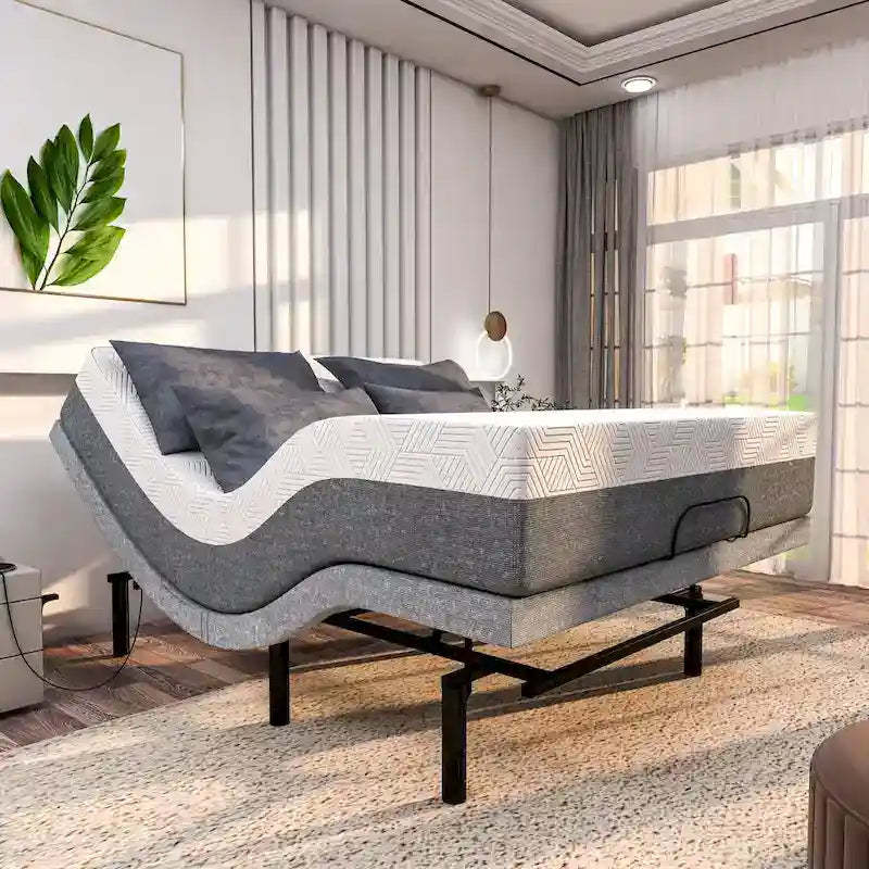 Renanim Zero Gravity Adjustable Bed Frame with 12 Memory Foam Mattress, Dual Massage, USB, Under Bed Light, Remote, App Control