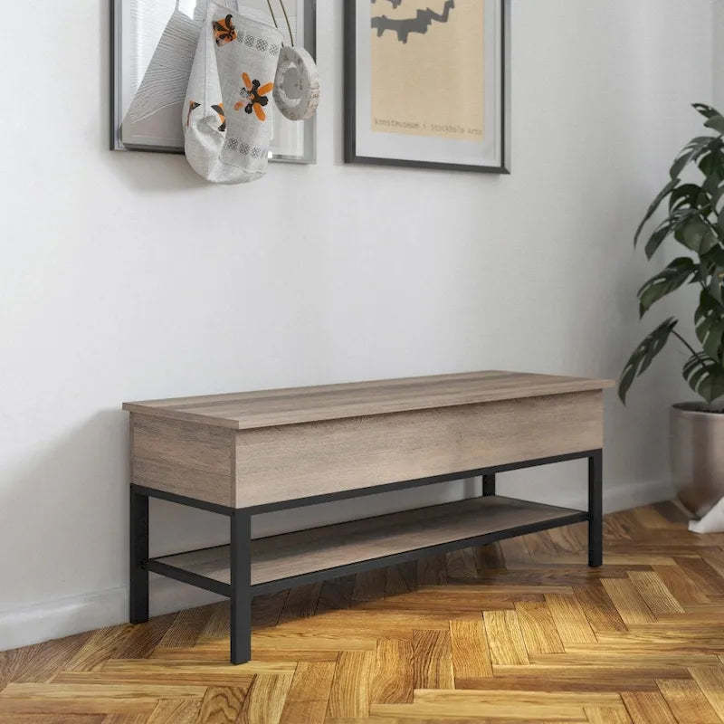 Farmhouse Entryway Bench with Hinged Lift Top and Storage