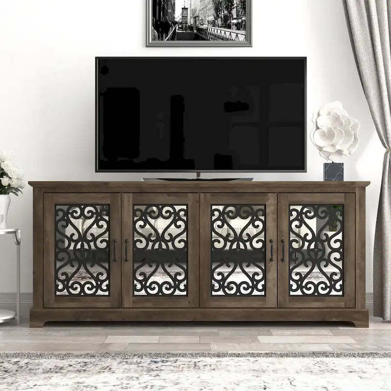 GALANO Calidia 68.2 in. Grey Stone 4-Door Wide TV Stand for TVs up to 75 in. - 68.2L x 17.1W x 29.3H