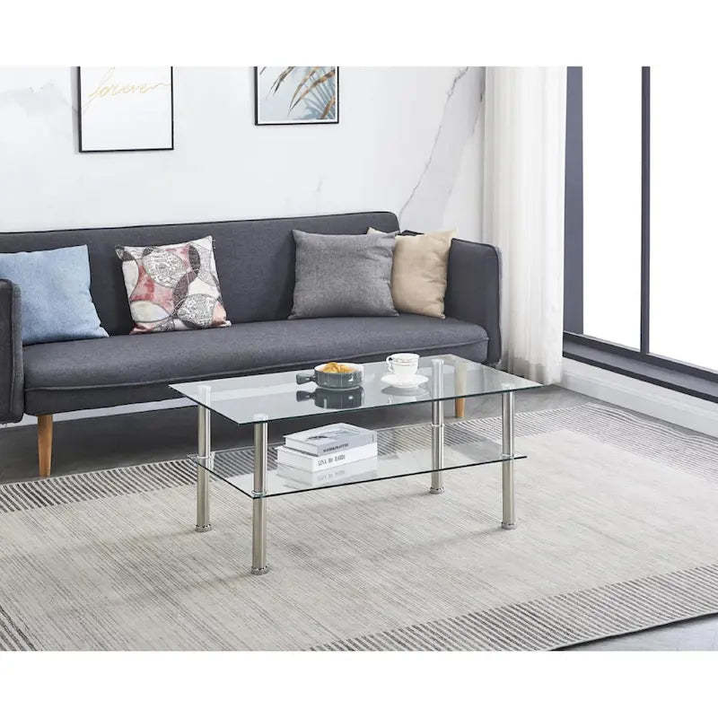 Clear Tempered Glass Glass Coffee Table for Living Room