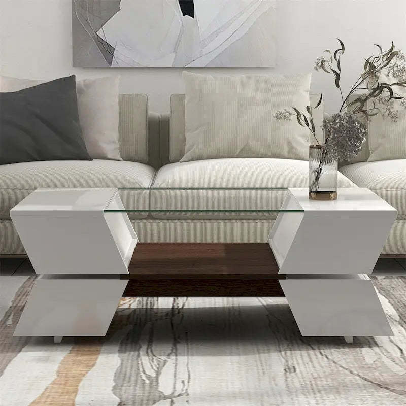 Merax Geometric Style Cocktail Table with Great Storage Capacity