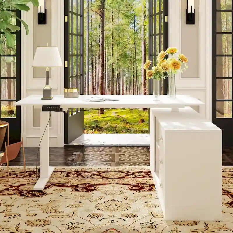 : 63 Standing Desk Electric Lift Computer Desk White