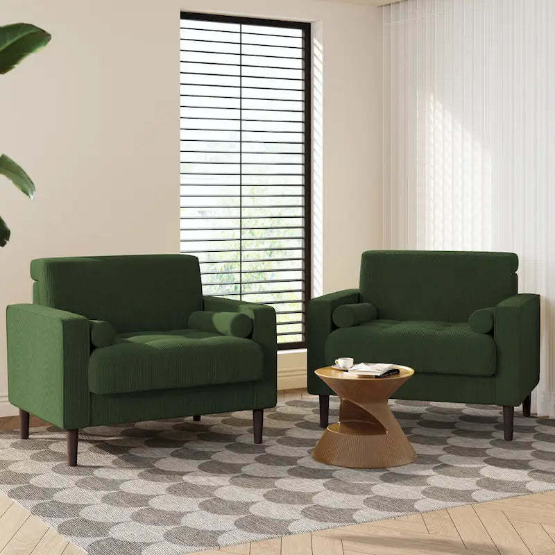 2 Pack Modern Corduroy Wide Armchair with Bolster Pillows