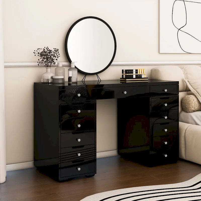 White Vanity Table Makeup Desk with 13-Drawer