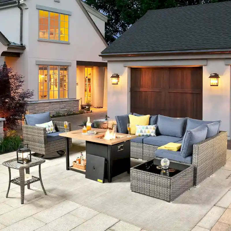 XIZZI 8-piece Outdoor Patio Furniture Sectional Set with Fire Pit Table