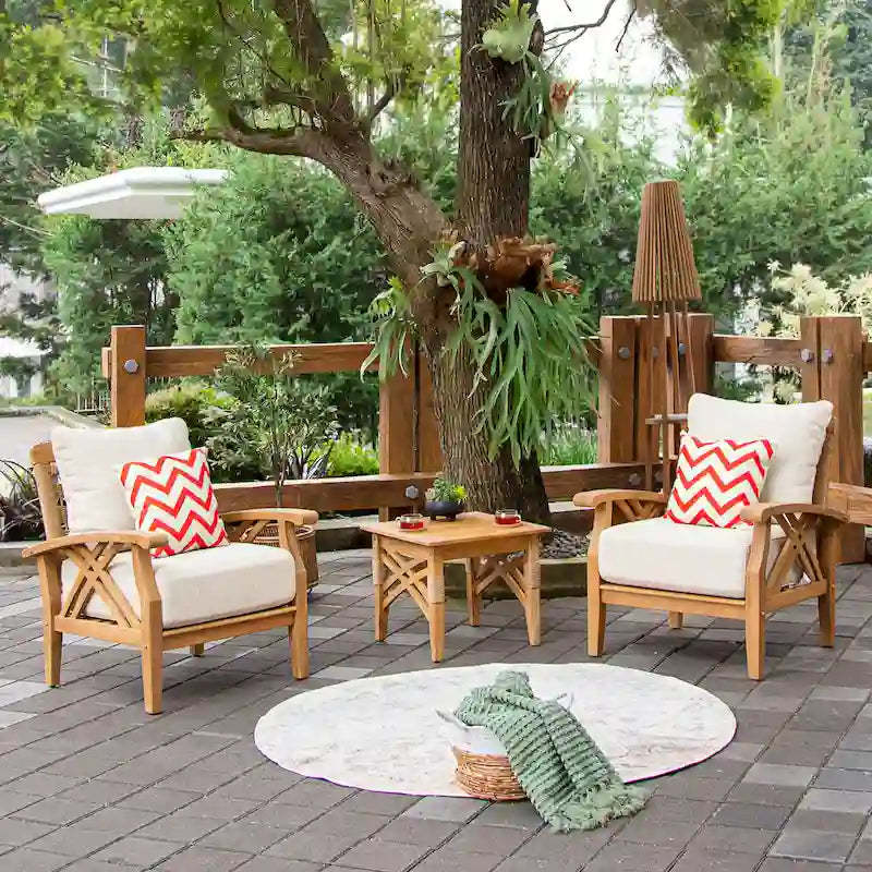 Cambridge Casual Carmel 3-Piece Teak Patio Chat Set with Cushions