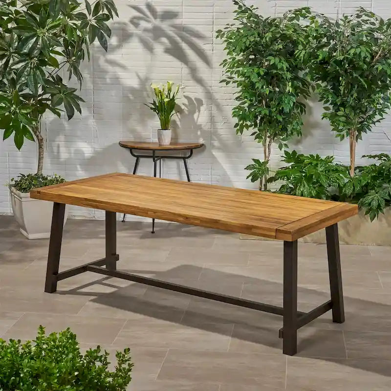 Merax Outdoor Wooden Dining Table, Metal Frame