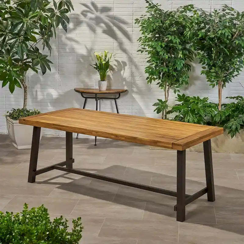 Merax Outdoor Wooden Dining Table, Metal Frame