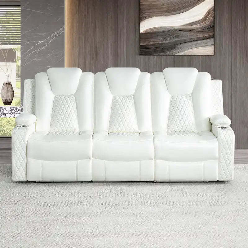 Premium Air Leather Home Theater Loveseat with LED Lights, Recliner with Built-in Speakers & Wireless Charging