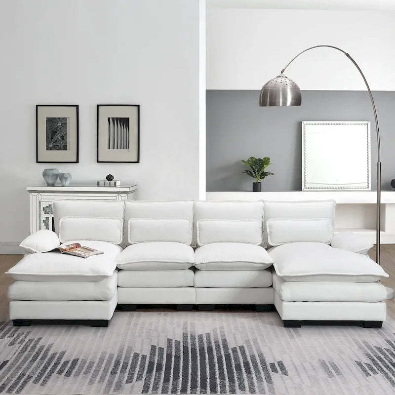 [VIDEO provided][New]109.8*55.9 Modern U-shaped Sectional Sofa with Waist Pillows,6-seat Upholstered Symmetrical Sofa Furniture