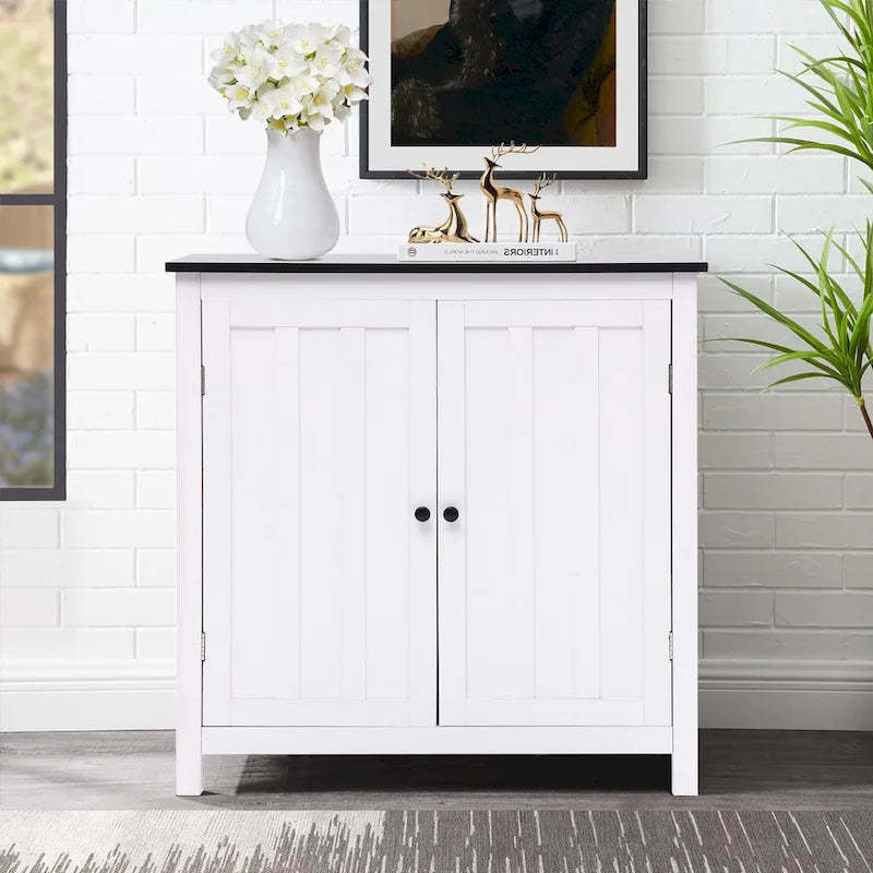 White MDF Wood 2-Door Bathroom Storage Cabinet with an Adjustable Shelf - 32.3 H x 31.5 W x 14.6 D
