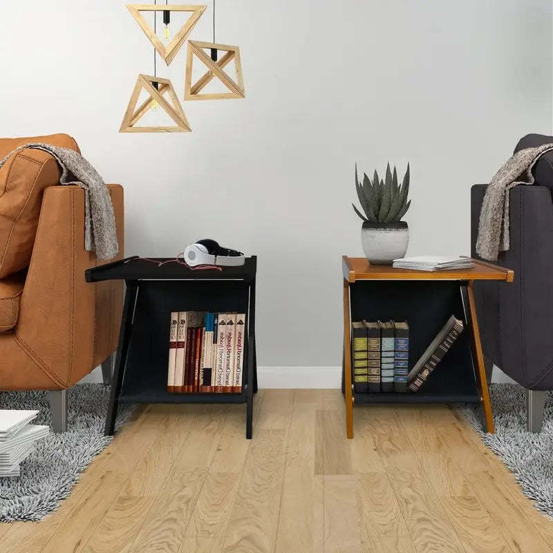 Casual Home Z-Shaped Sofa Side Table with Canvas Storage Basket