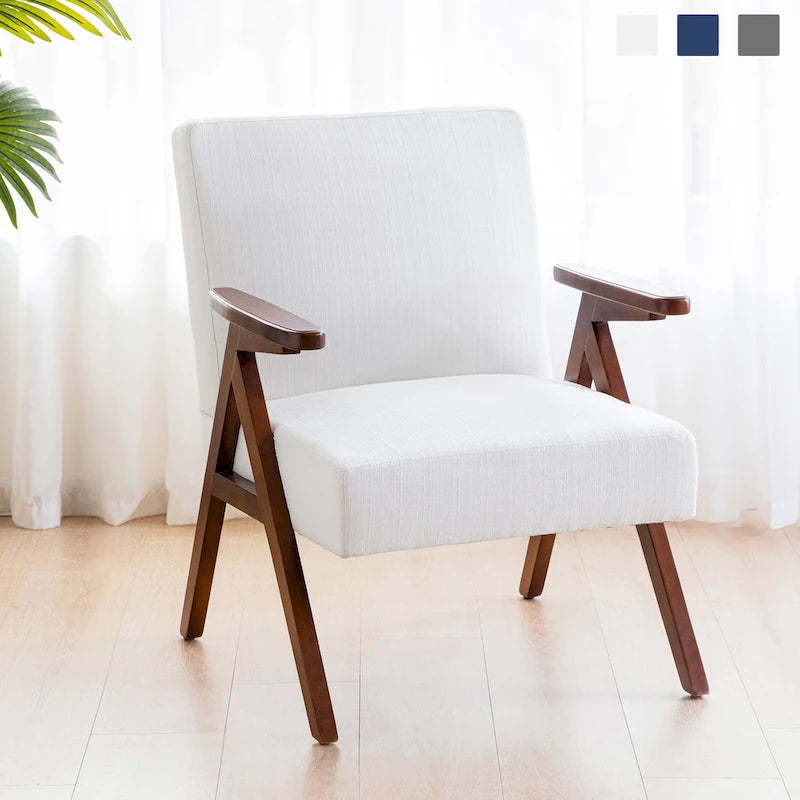 HUIMO Mid Century Modern Armchair Grey /Blue/ White Upholstered Accent Chair for Living Room, Bedroom