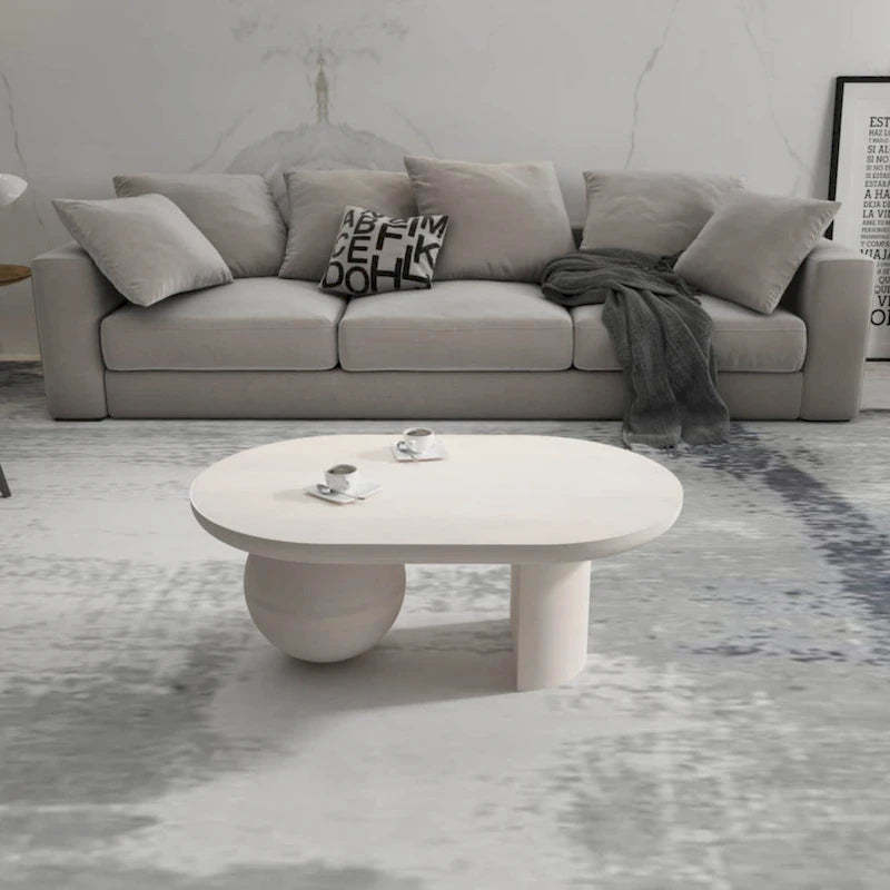 38 Inch Coffee Table, Oblong Mango Wood Top with a Modern Ball Leg