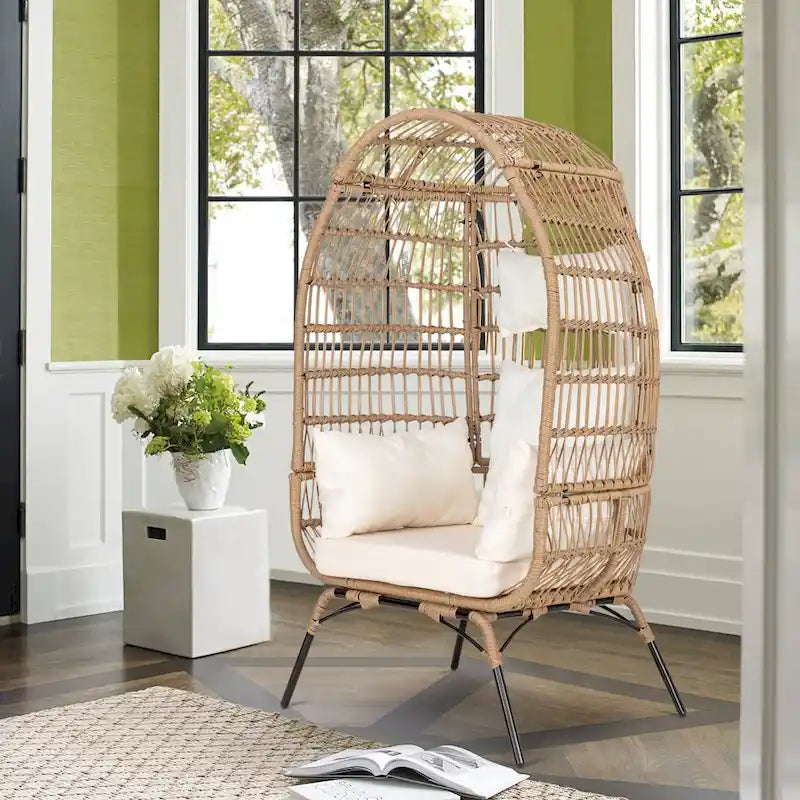Egg Chair Patio Rattan with Cushion Wicker Basket Chair Outdoor Indoor
