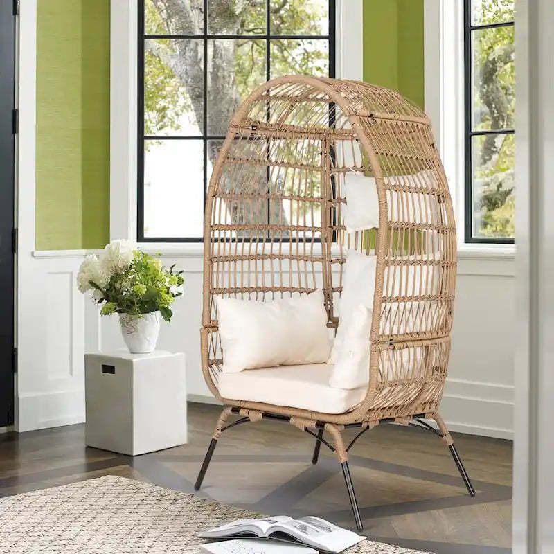 Egg Chair Patio Rattan with Cushion Wicker Basket Chair Outdoor Indoor