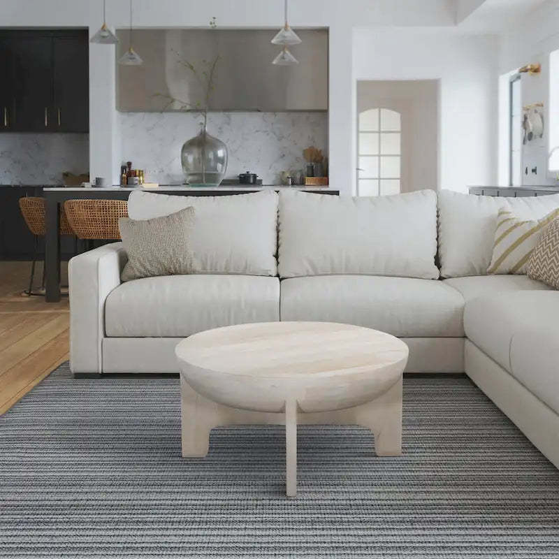 Tomas 32 Inch Coffee Table, Mango Wood Drum Top, Classic Washed White
