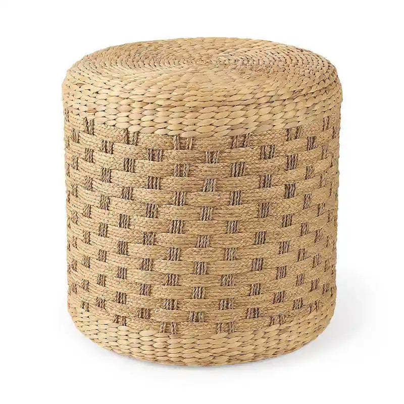 Mercana Michelle Brown Patterned Woven Seagrass Round Pouf