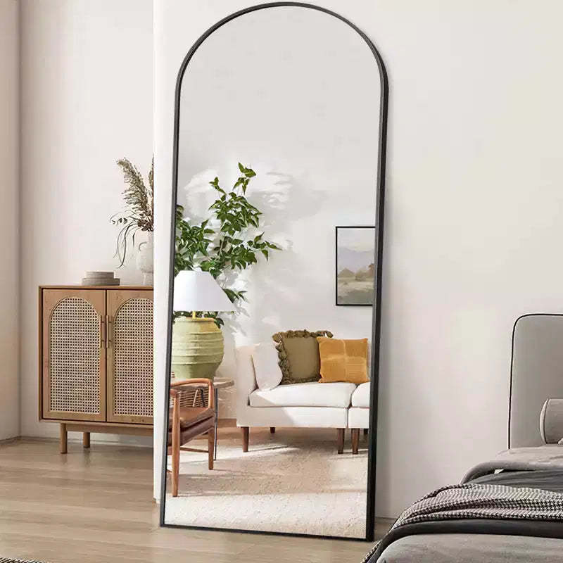 PexFix 64x21 Modern Full-Length Arched Metal Frame Black Mirror Black
