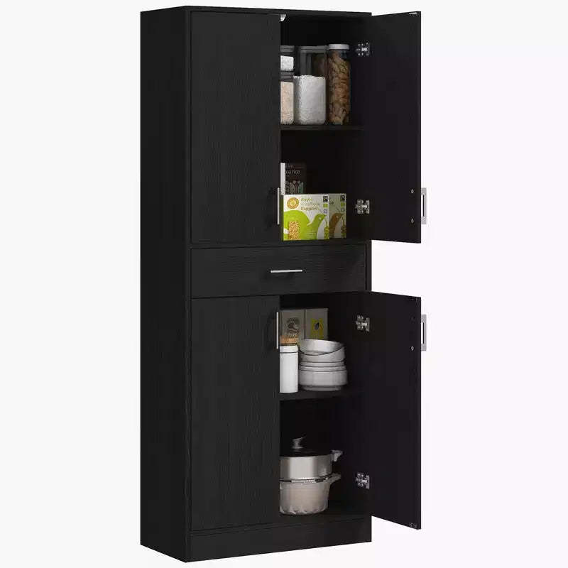 HOMCOM 70.75 Kitchen Pantry Cabinet w/ Drawer and Adjustable Shelf, Freestanding Tall Storage Cabinet w/ 2 Double Doors, Distressed Black