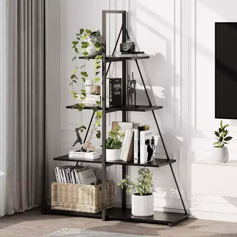 Bookcase, 4-Shelf Ladder Bookcase, A-Shaped Ladder Shelf Display