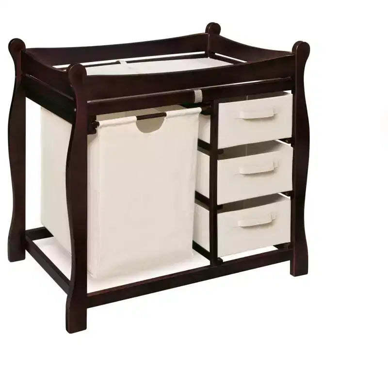 Badger Basket Sleigh Style Baby Changing Table with Hamper and 3 Baskets - Espresso