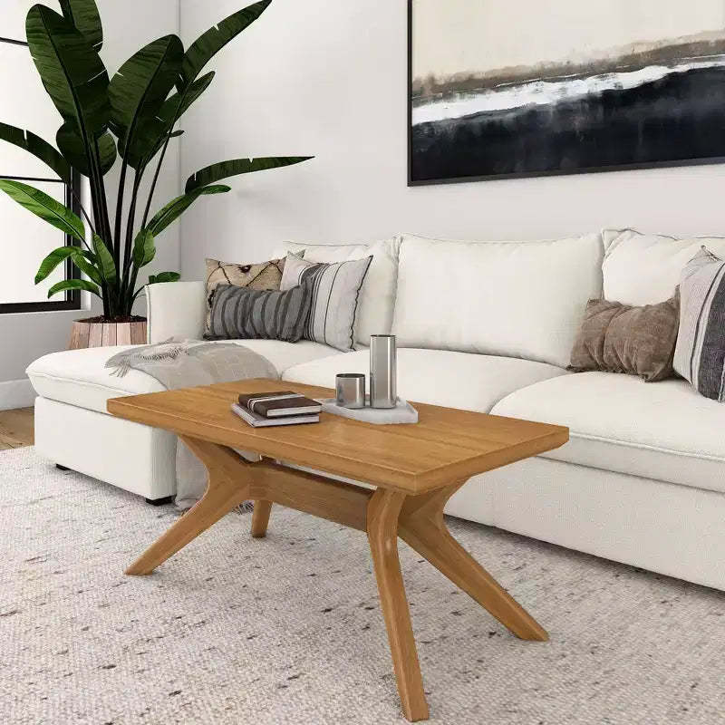 Plank+Beam Solid Wood Cross Leg Rectangular Coffee Table, 40 Coffee Table for Living Room