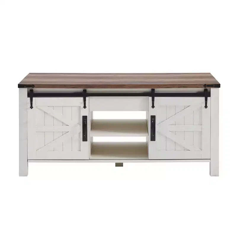 SinCiDo 48 Farmhouse Lift Top Coffee Table with Sliding Barn Door & Adjustable Shelf