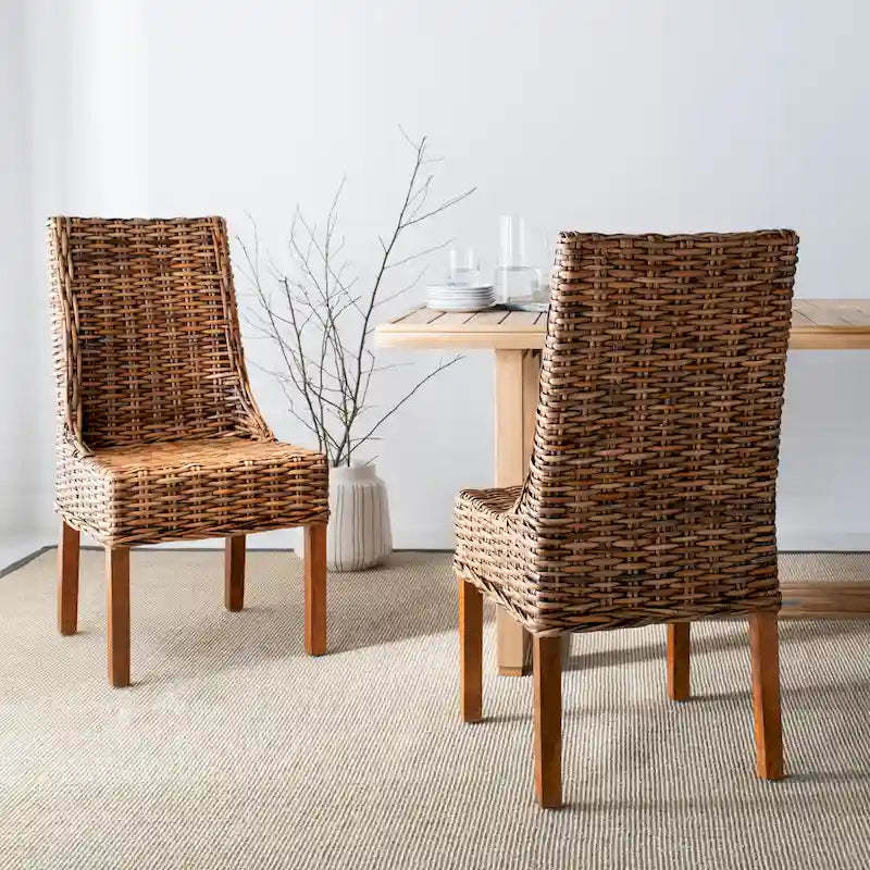 SAFAVIEH Charolette Indoor Wicker Brown Sloping Arm Chairs (Set of 2) - 20 x 24 x 39 - 20Wx24Dx39H