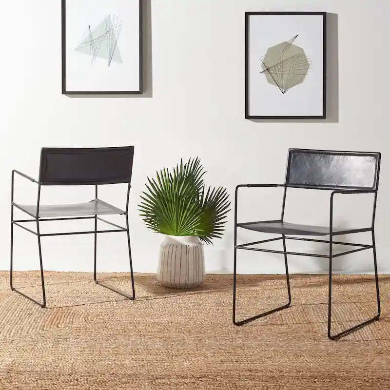 SAFAVIEH Bernardine Leather Dining Chair (Set of 2) - 21.7 W x 19.7 L x 31.9 H - 22Wx20Dx32H