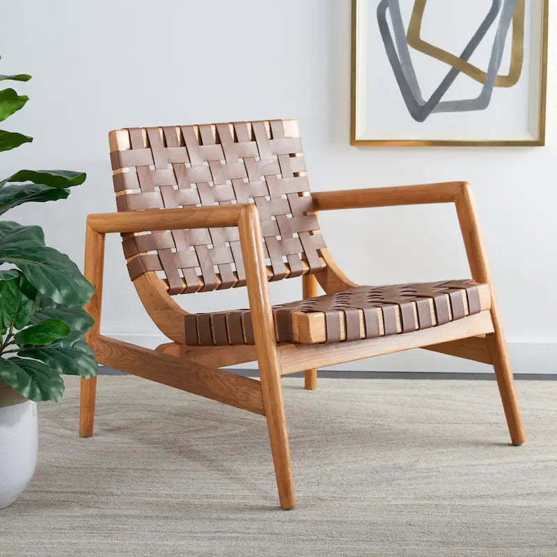SAFAVIEH Vena Leather Woven Accent Chair - 30 W x 28 D x 28 H - 30Wx28Dx28H