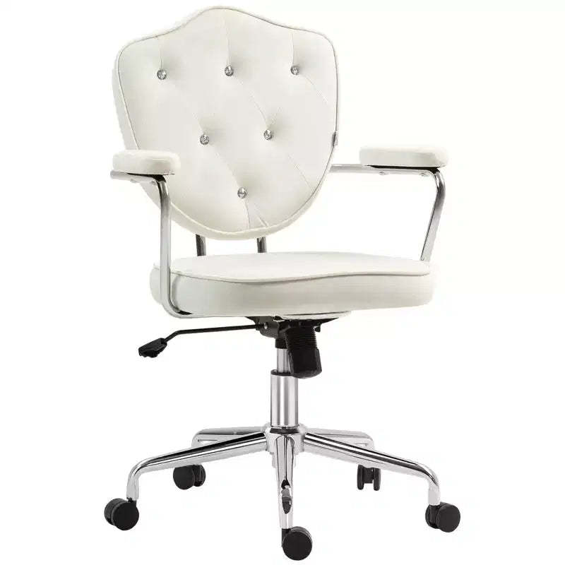 Cute Office Chair, Desk Chair with Button Tufted Velvet-feel Fabric, Swivel Computer Vanity Chair