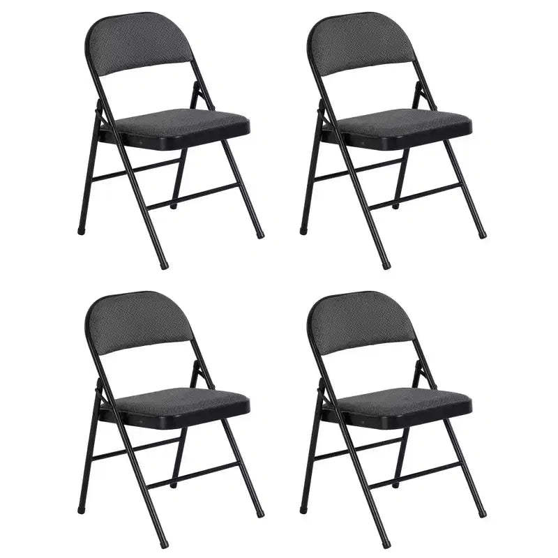 Peakform Folding Vinyl Padded Chair with Comfortable Seat Cushion, Compact, Lightweight, Easy Storage, 4 Pack, Gray Design, Black Frame