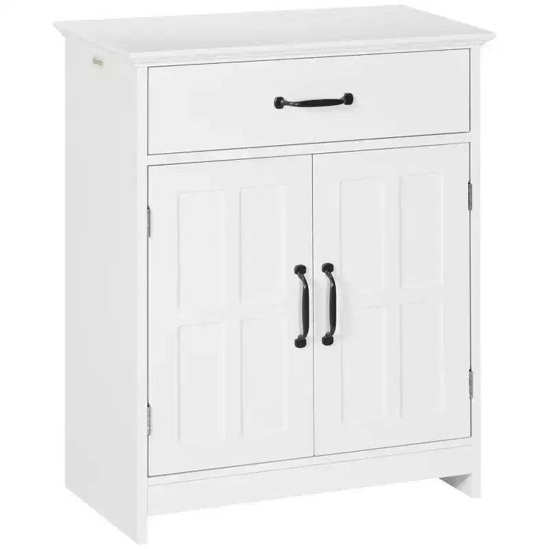 kleankin Freestanding Bathroom Cabinet, Modern Bathroom Storage Cabinet with Storage Drawer, 2 Doors & Adjustable Shelf, White