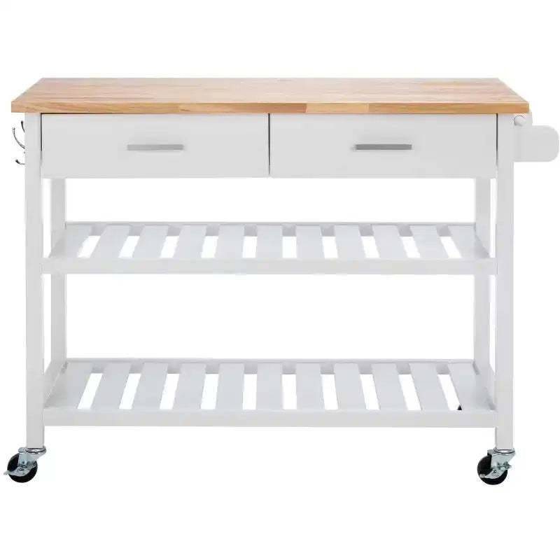 Kiko 2 Drawer 2 Shelf Kitchen Cart - KCH8704 - White/Natural - Safavieh