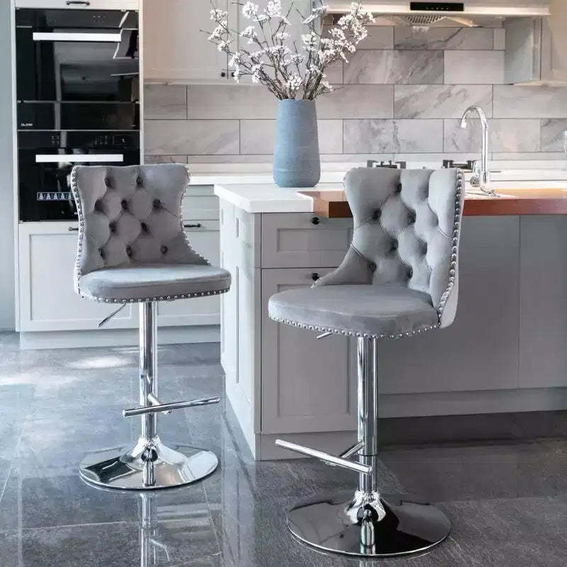 Swivel Velvet Barstools, Modern Upholstered Chrome base Bar Stools with Backs Comfortable Tufted for Home Pub and Kitchen Island-Set of 2