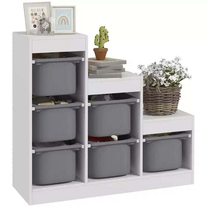 Qaba Kids Toy Storage Organizer with 6 Storage Bins & 3 Layers, Kids Bookshelf Toy Organizer for Aged 3-8 Years, Play Room, Bedroom, Gray