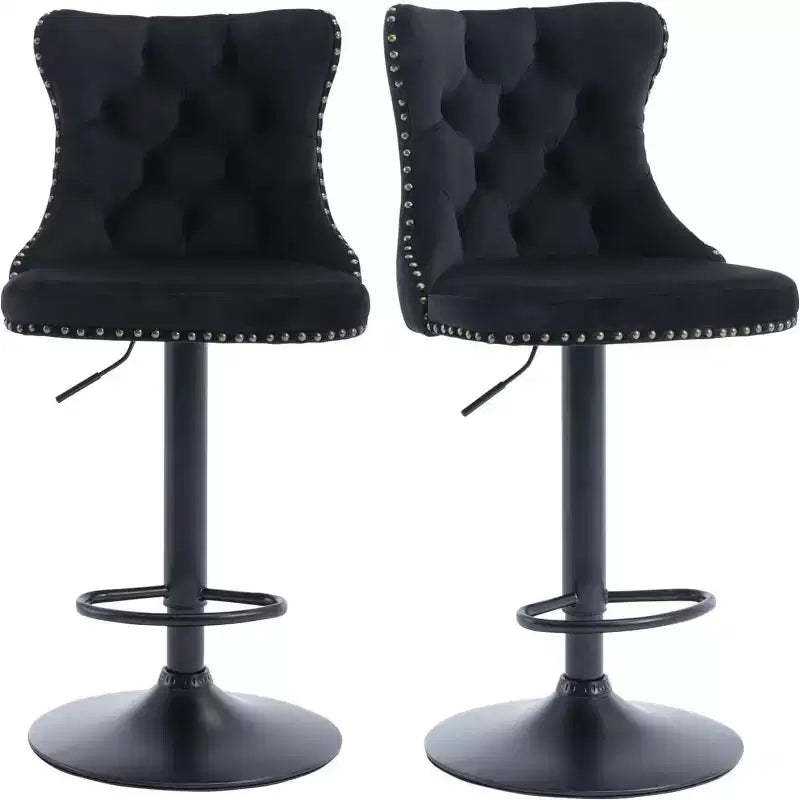 Swivel Velvet Barstools Set of 2, Modern Swivel Upholstered Bar Stools with Backs Comfortable Tufted for Home Pub and Kitchen Island,Black