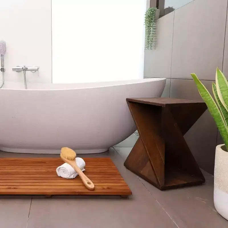 Nordic Teak Dark Shower and Bath Twisted Stool - Dark Brown