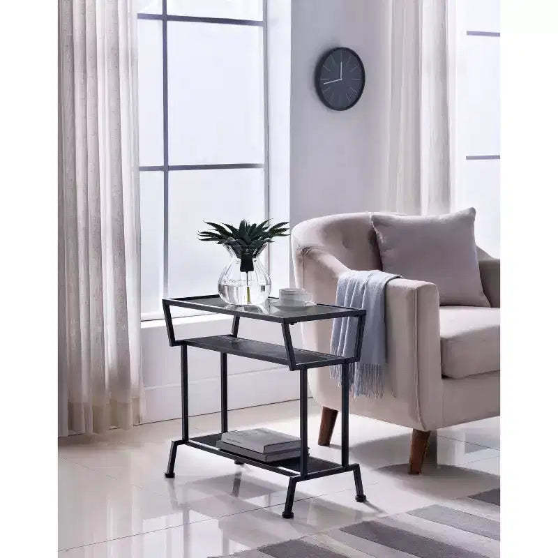 Kings Brand Furniture | Side End Table with Storage Shelves, Black