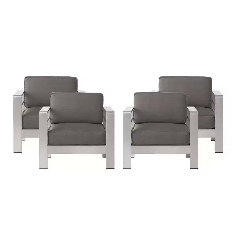GDFStudio Cape Coral Outdoor Aluminum Club Chairs with Cushions (Set of 4), Khaki/Silver
