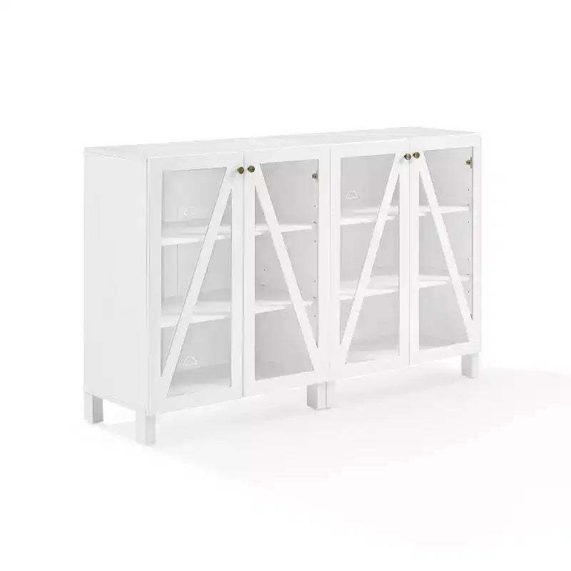 Crosley 60 Cassai 2pc Media Sideboard Cabinet: Glass Doors, Adjustable Shelves, Cable Management