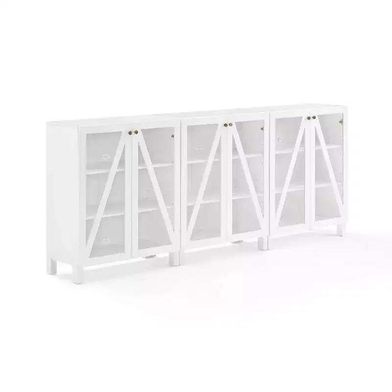 Crosley 90" Cassai 3pc Media Sideboard Cabinet Set of 3 Storage Pantries Modern Farmhouse Style, Adjustable Shelves