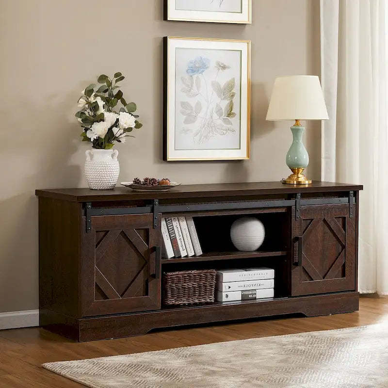 Wampat Farmhouse Sliding Barn Door Wood TV Stand / Storage Cabinet