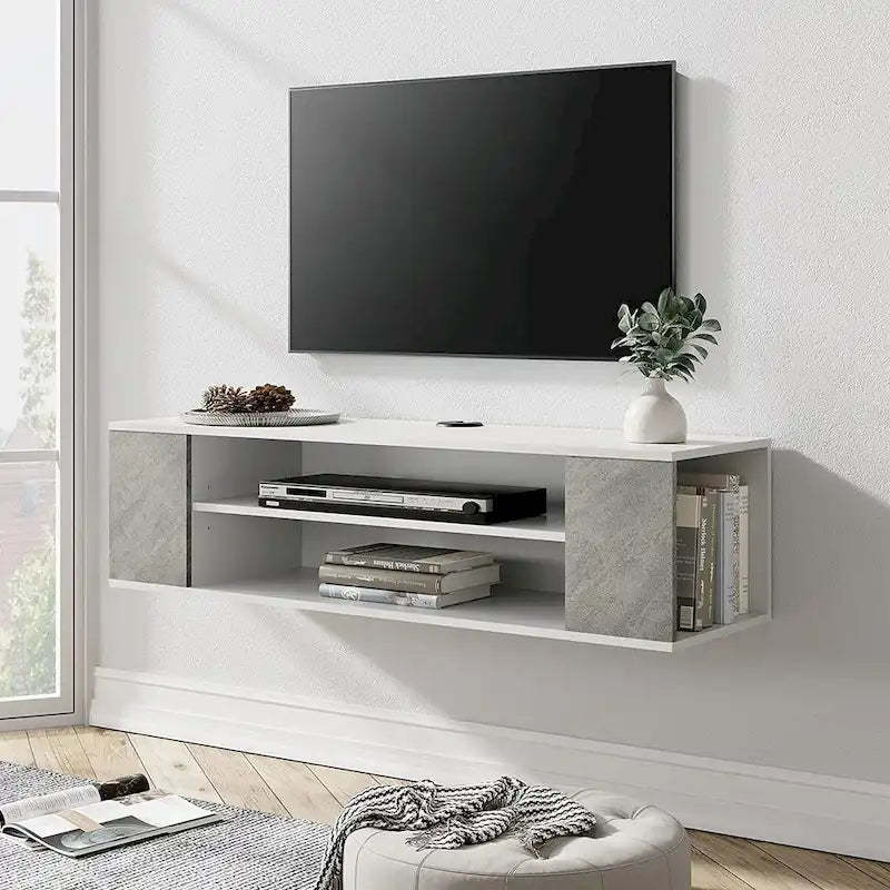 WAMPAT Floating TV Stand Shelf Wall Mounted Entertainment Center Floating Cabinet Media Hutch Under TV, 39 Inch