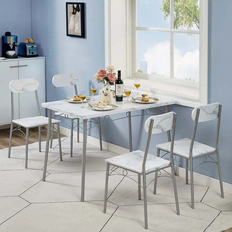 VECELO Dining Table Set, Kitchen Table with 2/4 Chairs, Metal and Wood Rectangular 3/5-Piece Dining Set