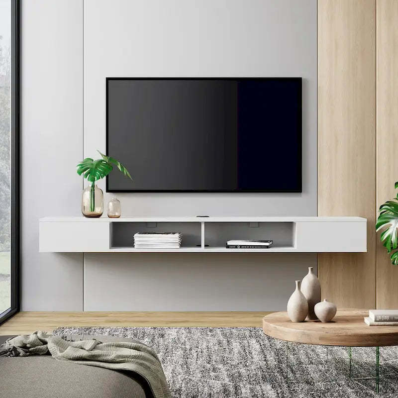 WAMPAT 70 Inch Floating TV Shelf With LED Lights, Floating TV Stand Under TV Media Console for Living Room - 70 inch