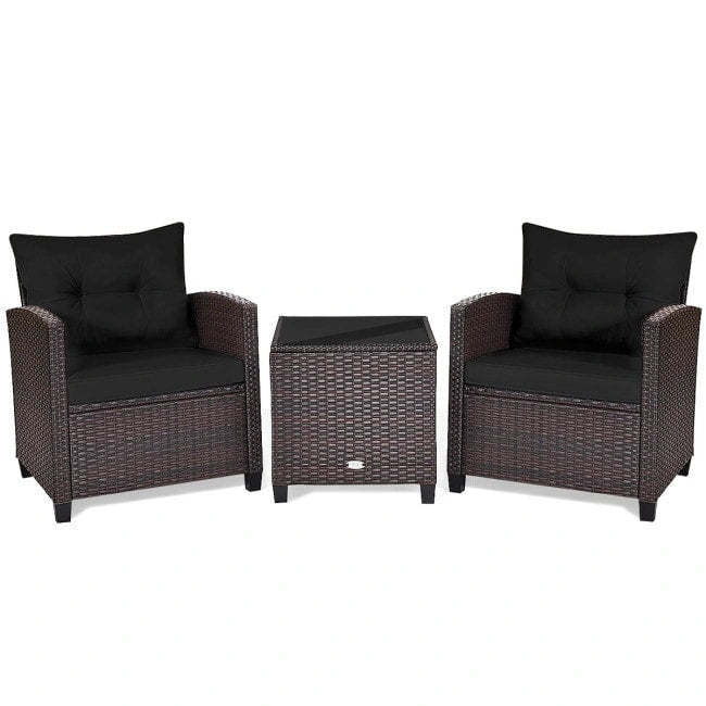 3 Pieces Rattan Patio Furniture Set with Washable Cushion - Chair: 26.5 x 26.5 x 30